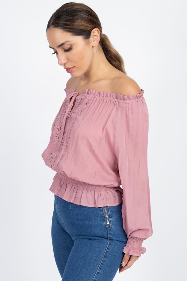 Off Shoulder Embroidered Shirt