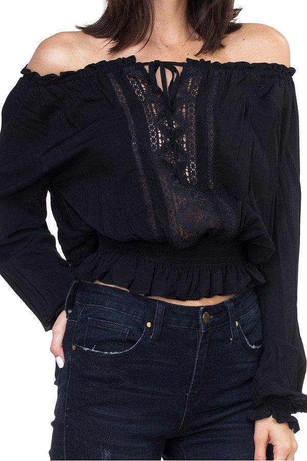 Off Shoulder Embroidered Shirt