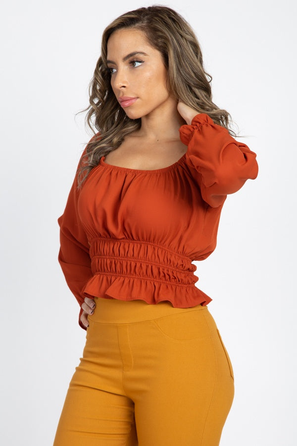 Off Shoulder Ruffle Crop Top