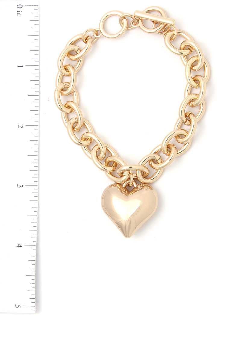 Puffy Heart Metal Charm Metal Bracelet