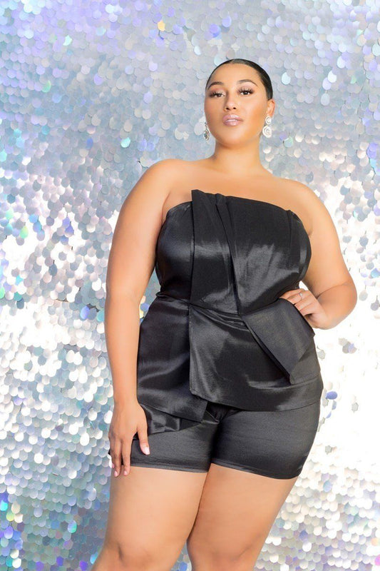 Plus Size Strapless Peplum Romper