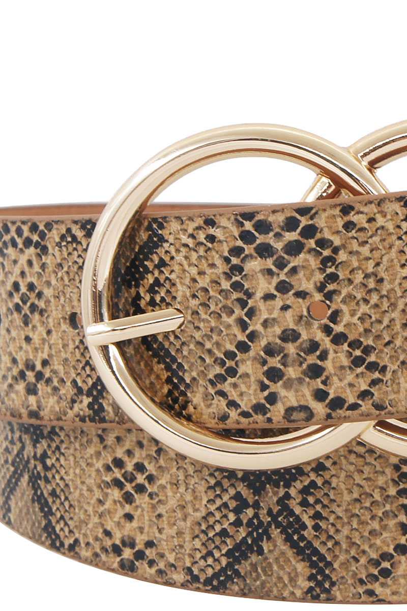 Hot Trendy Python Pattern Double Ring Buckle Belt