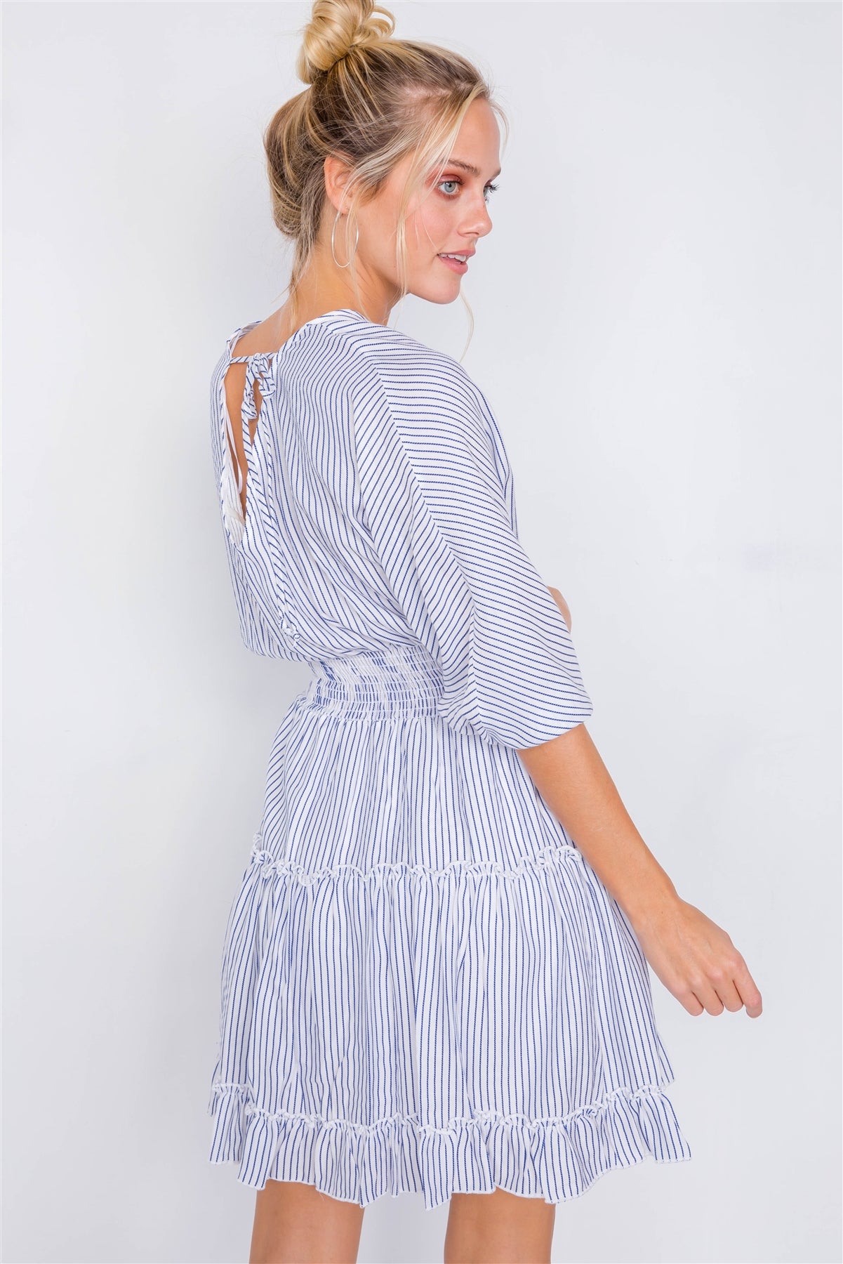 Contrast Stripes Frill Trim Modern Tencel Mini Dress