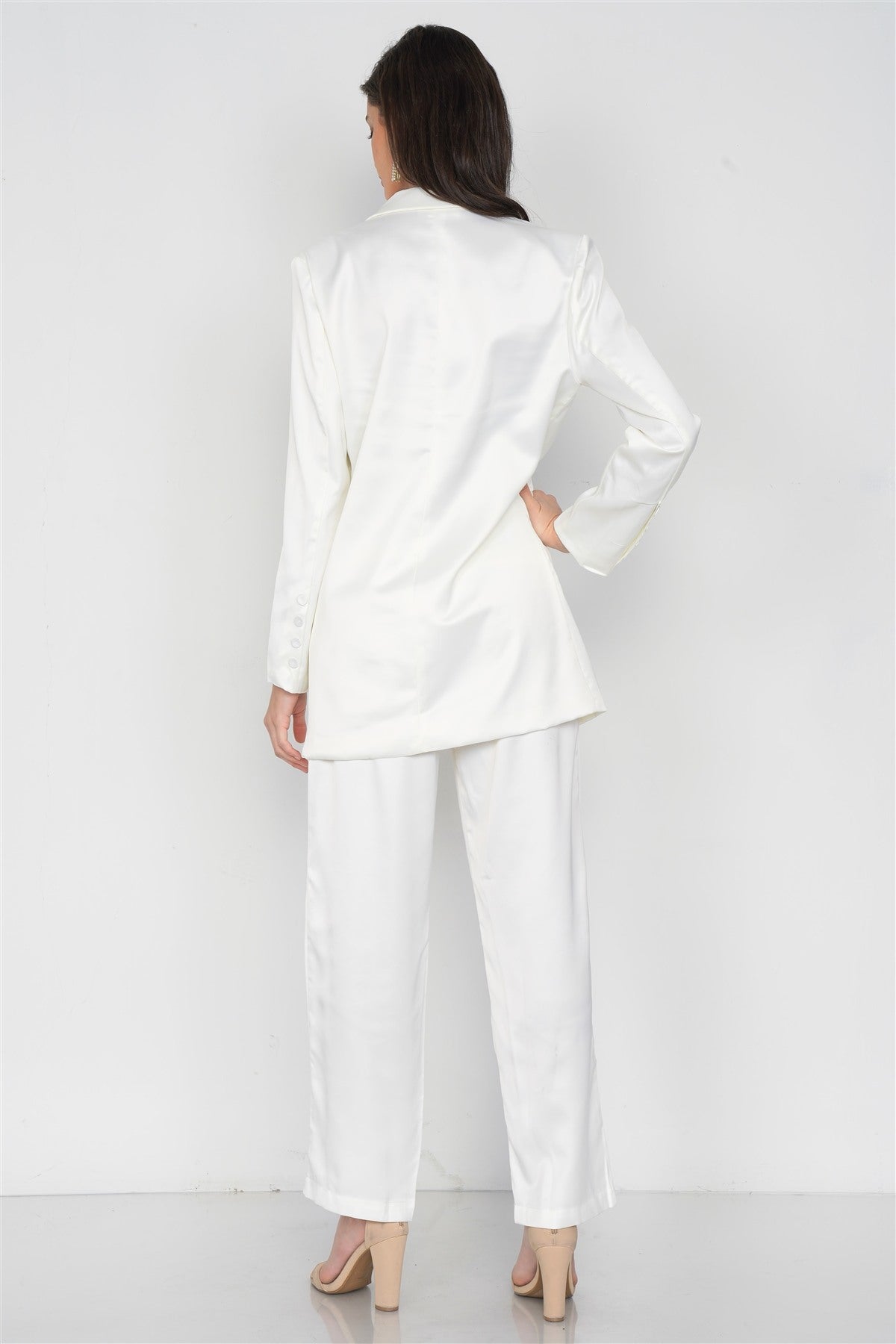 Ivory Silk Boyfriend Blazer & Chic High-waist Pleated Ankle Pant Set