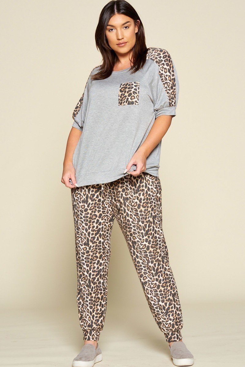 Plus Size Cute Animal Printed French Terry Jogger Pants