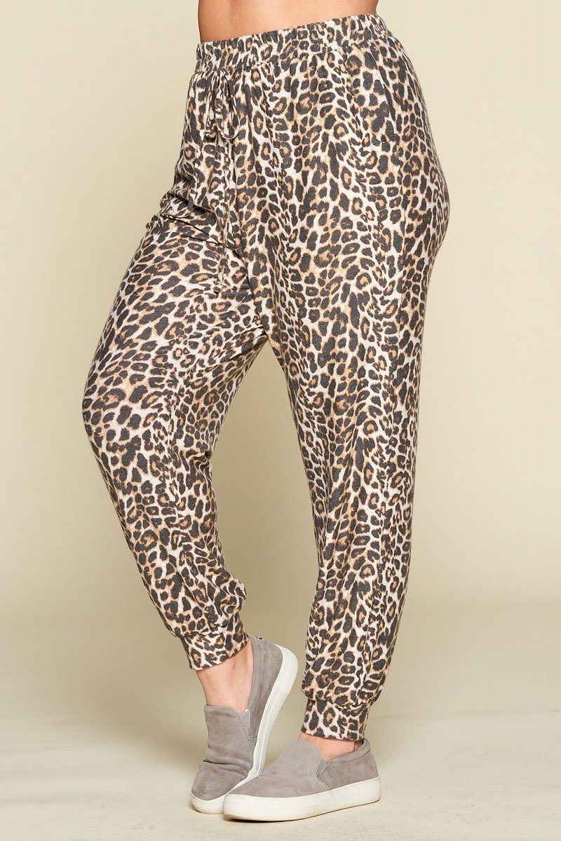 Plus Size Cute Animal Printed French Terry Jogger Pants