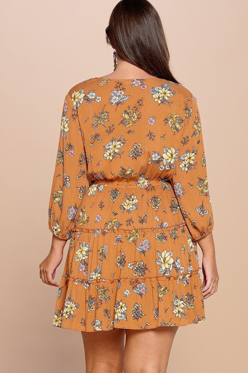 Floral Printed Tiered Wrapped Dress