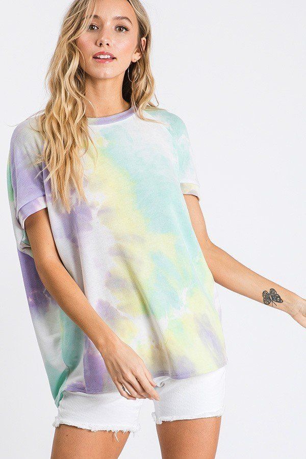 Tie Dye Print Round Neck Top