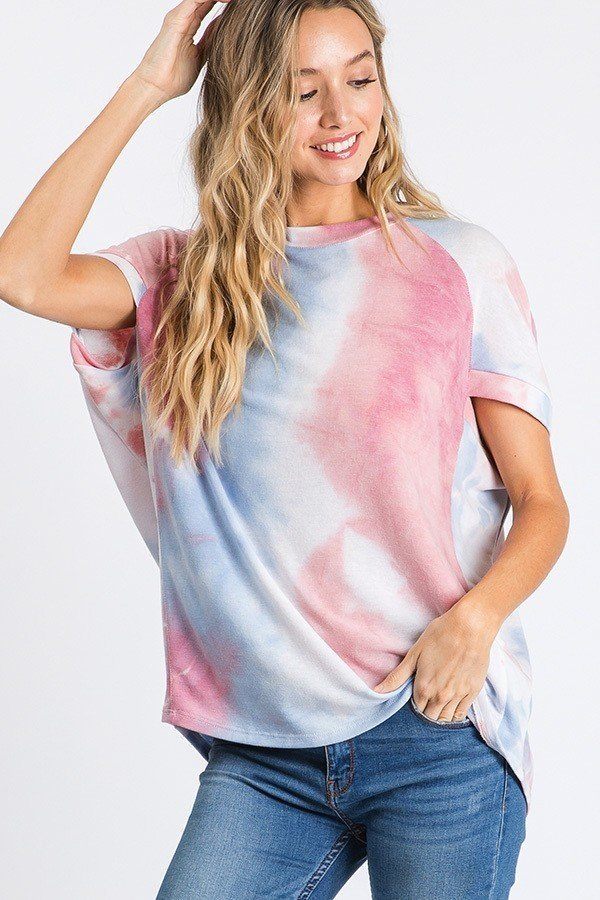 Tie Dye Print Round Neck Top