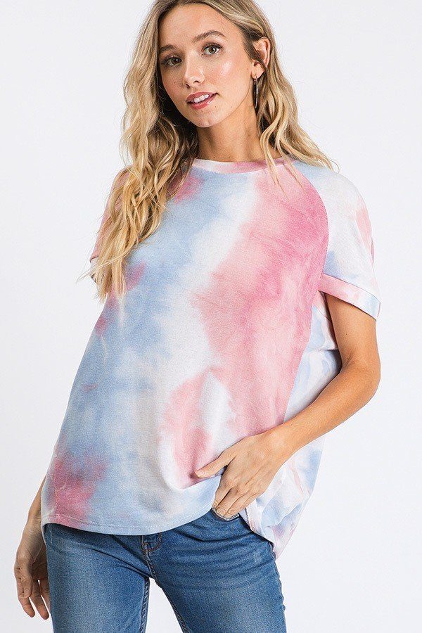 Tie Dye Print Round Neck Top