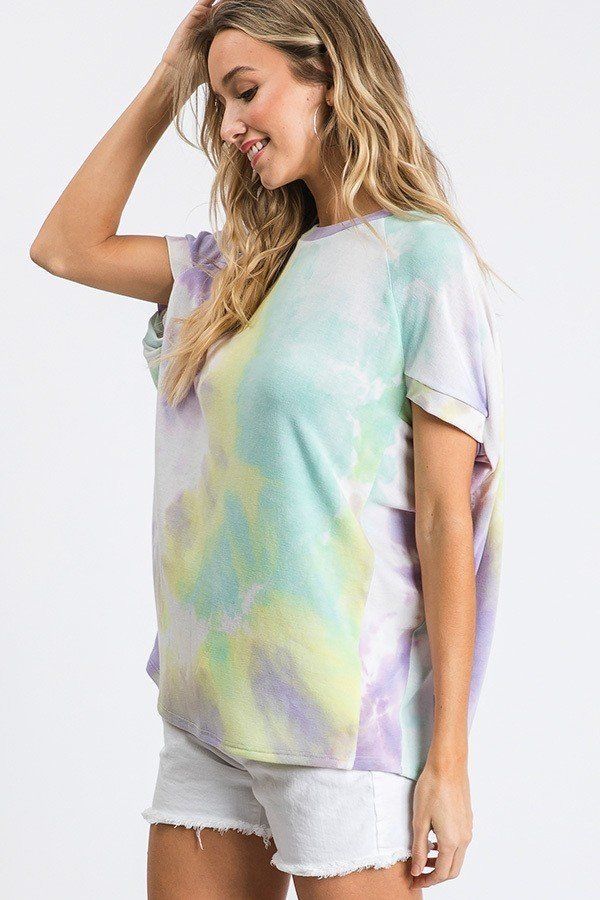 Tie Dye Print Round Neck Top