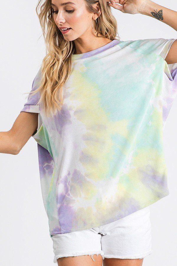 Tie Dye Print Round Neck Top