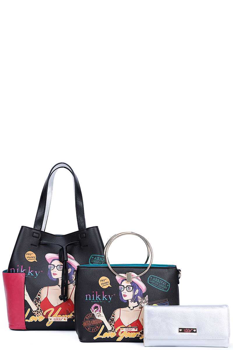 Nikky By Nicole Lee 3in1 Love Your Look Print Satchel Shoulder Bag And Wallet Set