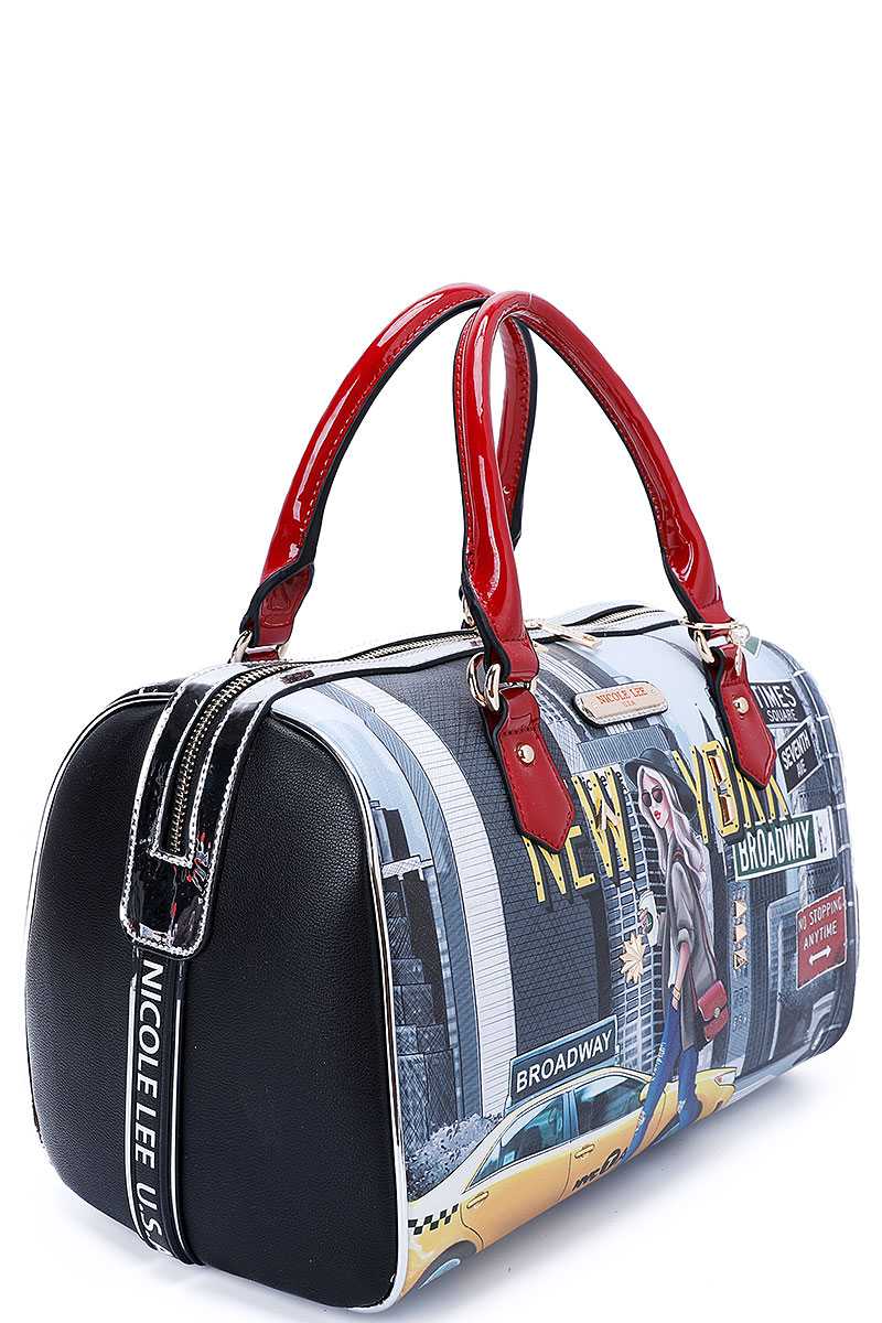 Nicole Lee New York Walk Print Boston Bag With Long Strap