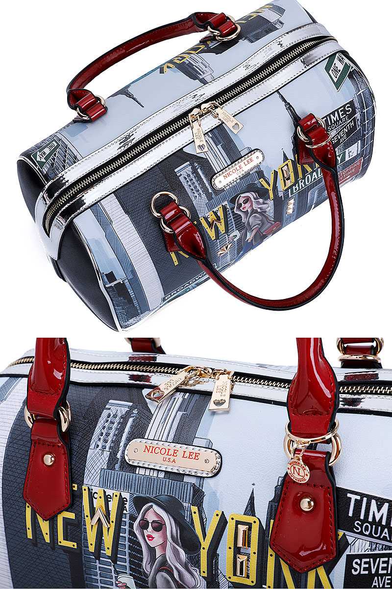 Nicole Lee New York Walk Print Boston Bag With Long Strap