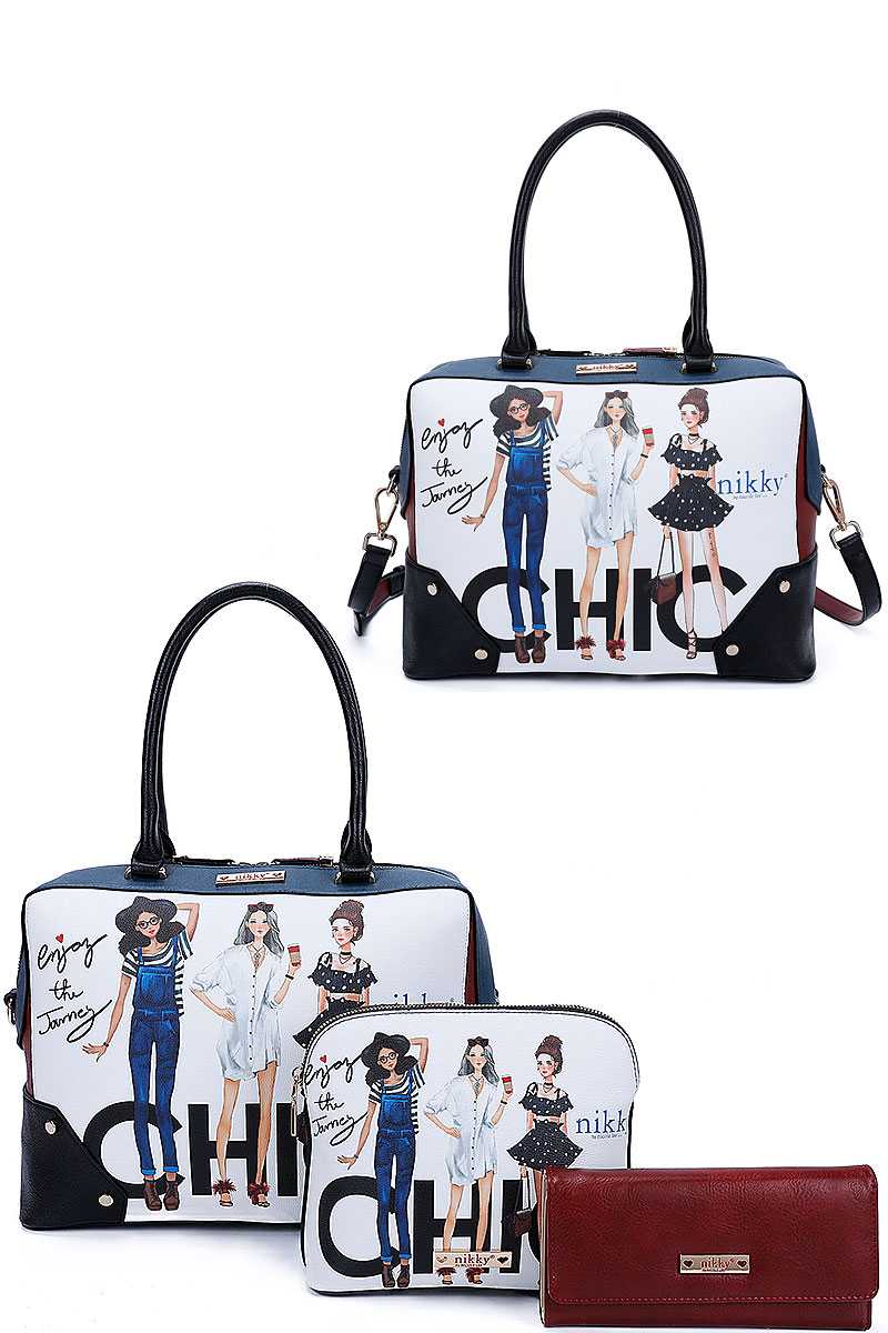 Nikky By Nicole Lee 3in1 Chic Girls Print Satchel Crossbody And Wallet Set