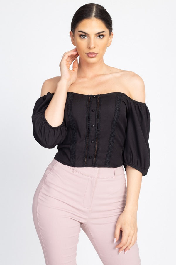 Lace Trim Off Shoulder Crop Top