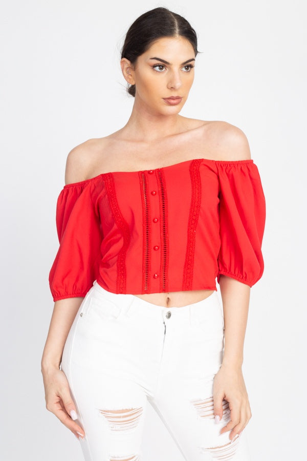 Lace Trim Off Shoulder Crop Top