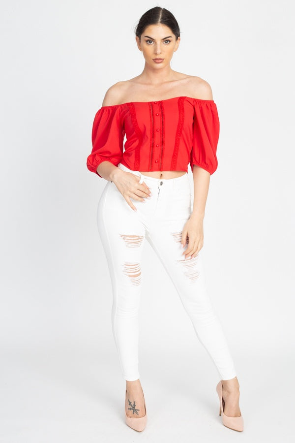 Lace Trim Off Shoulder Crop Top