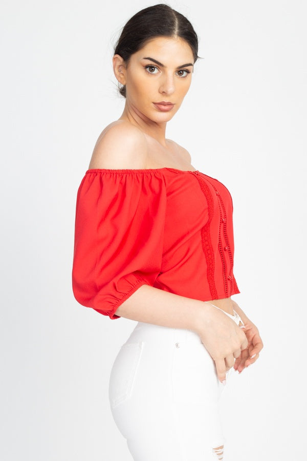 Lace Trim Off Shoulder Crop Top