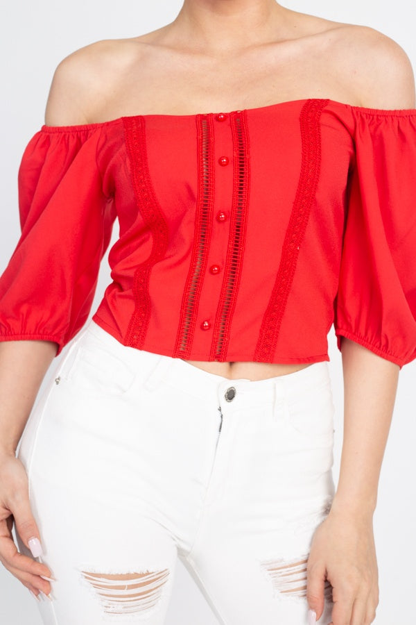 Lace Trim Off Shoulder Crop Top