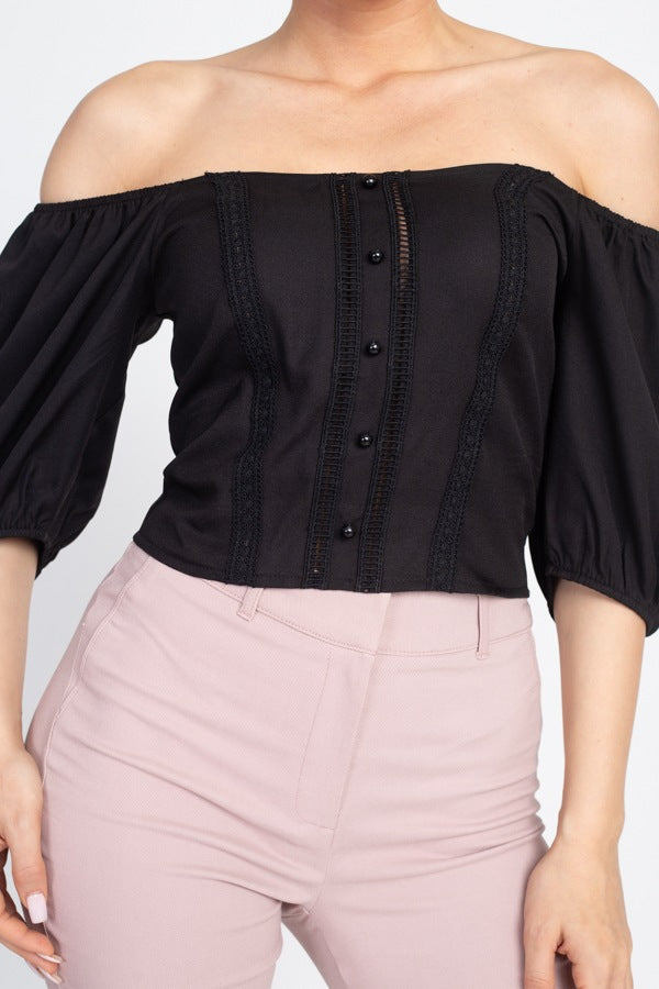 Lace Trim Off Shoulder Crop Top