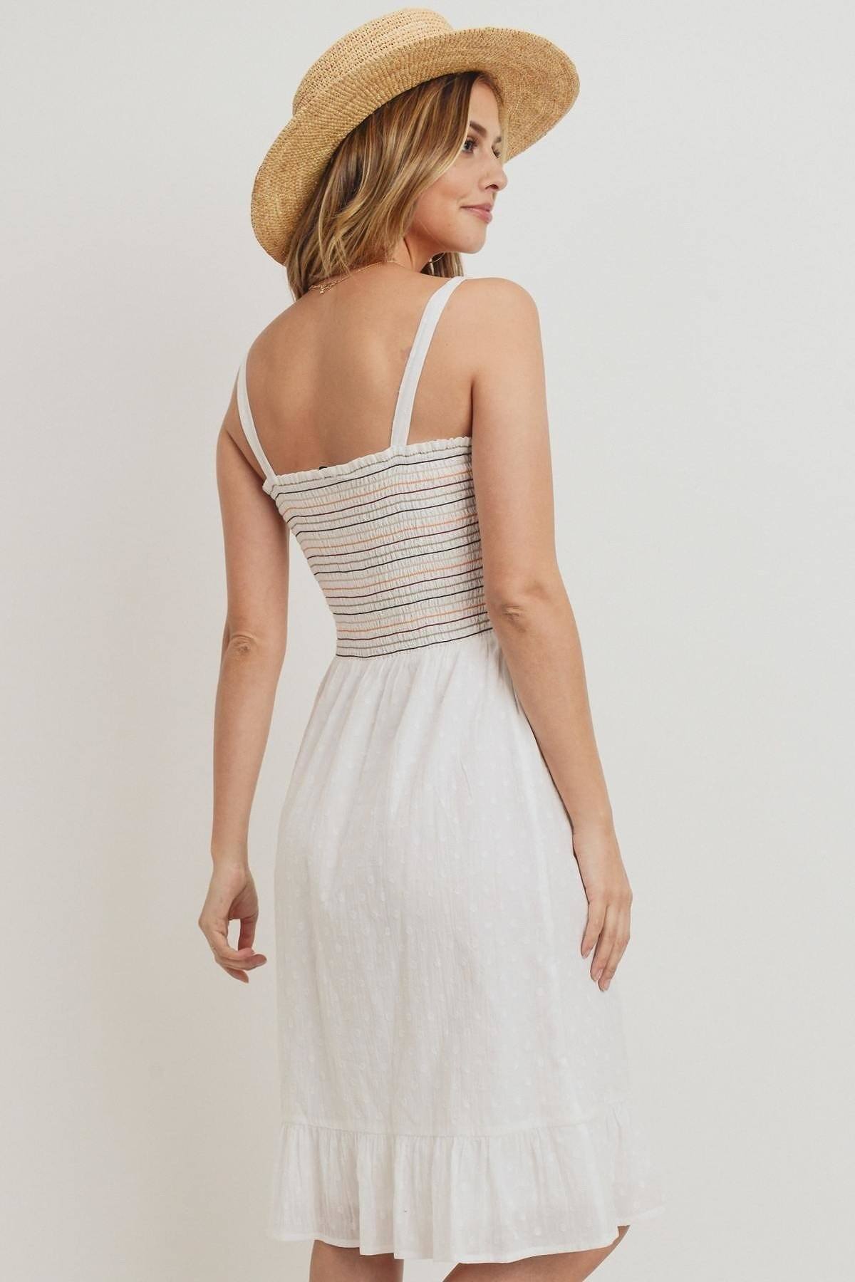 Striped Smocking Ruffled Hem Spaghetti Strap Dress