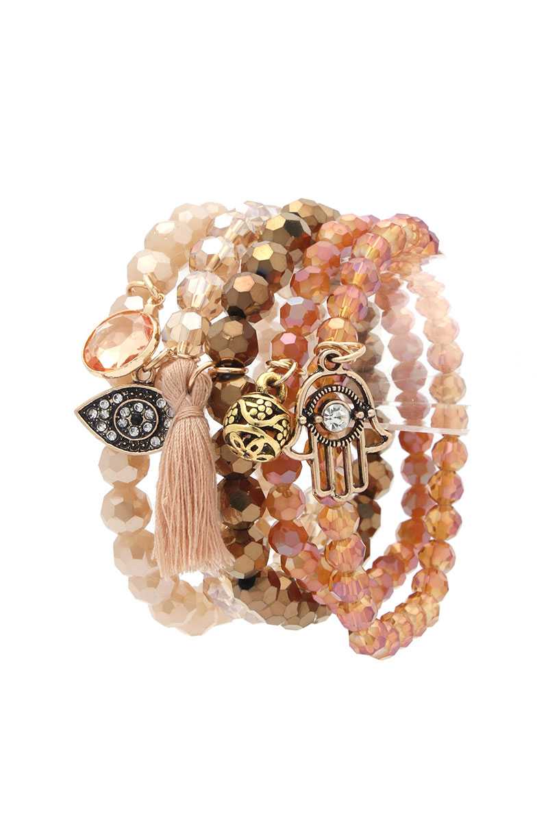 Evil Eye Hamsa Hand Charm Tassel Stackable Bracelet