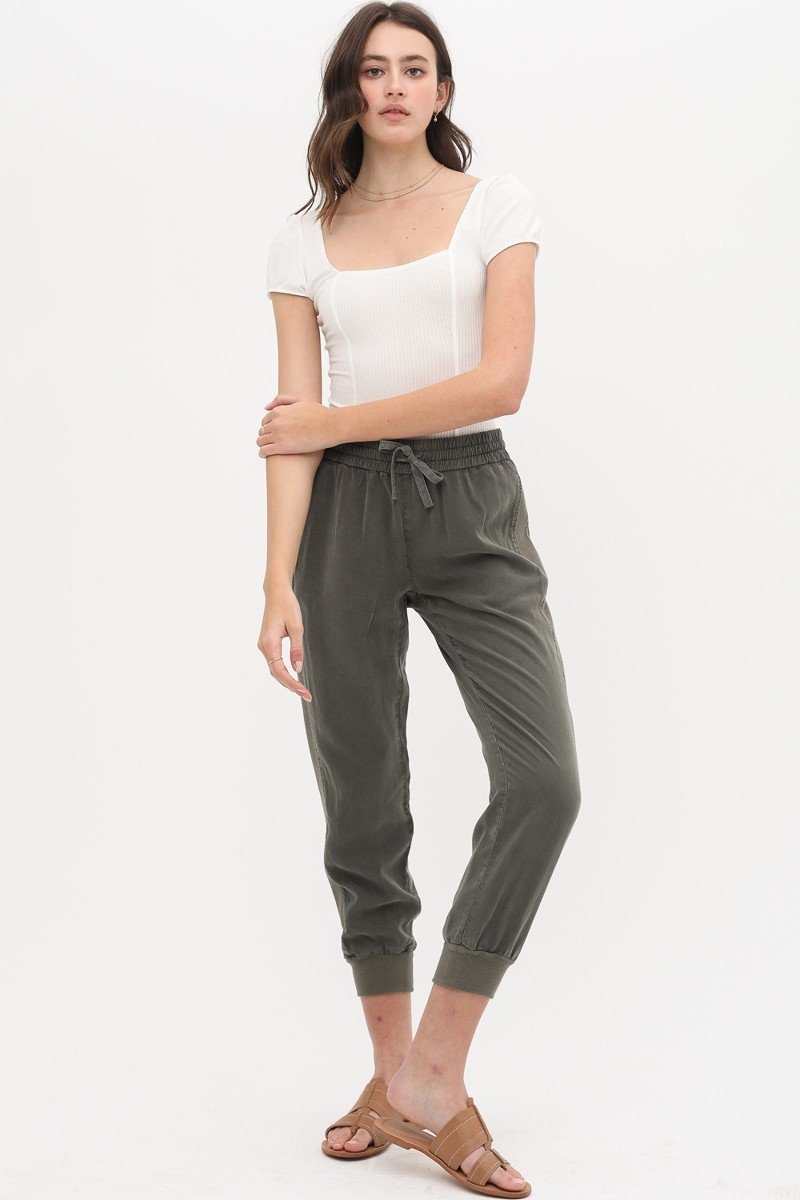 Tencel Pants With Adjustable Drawstrings And Waistband.