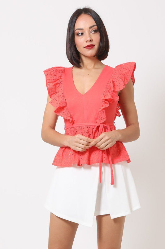 Crotchet Peplum Top W/ Self -front Tie