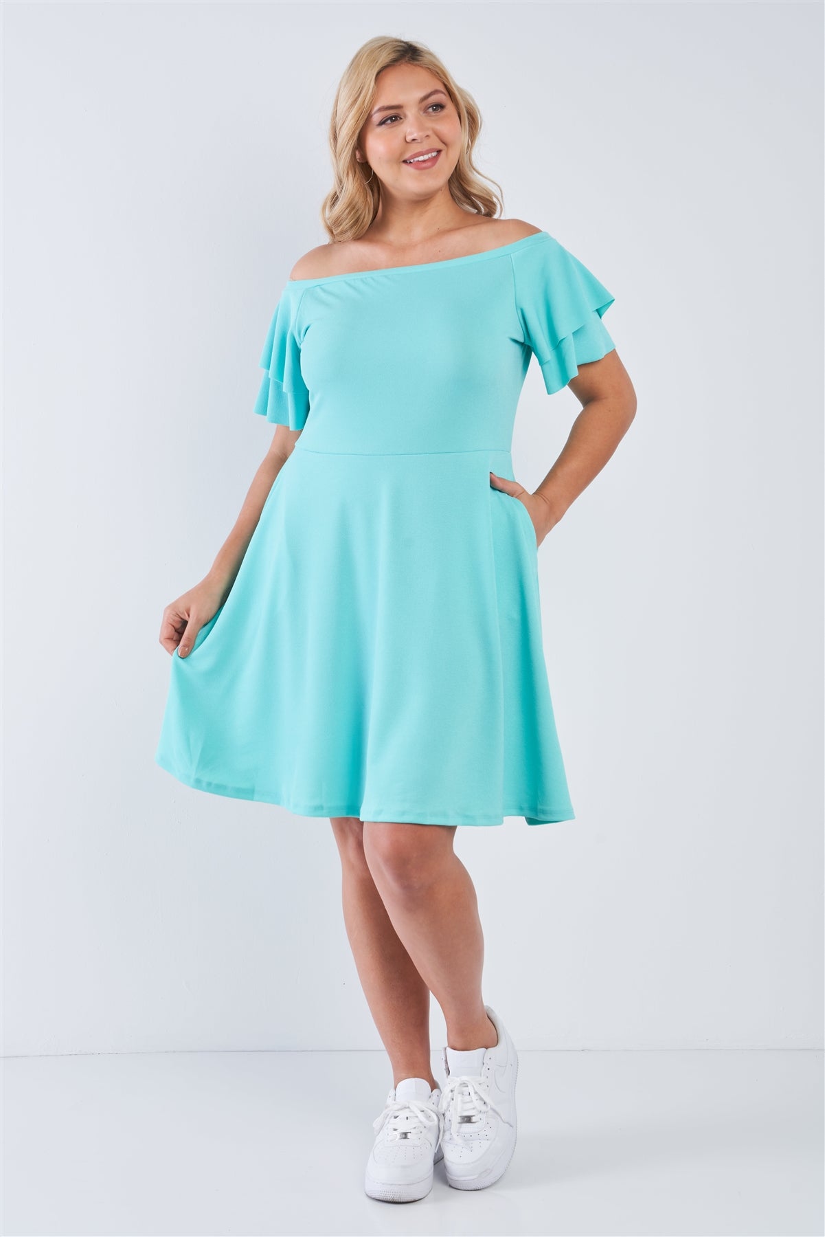 Plus Size Off The Shoulder Tiered Sleeves Midi Dress