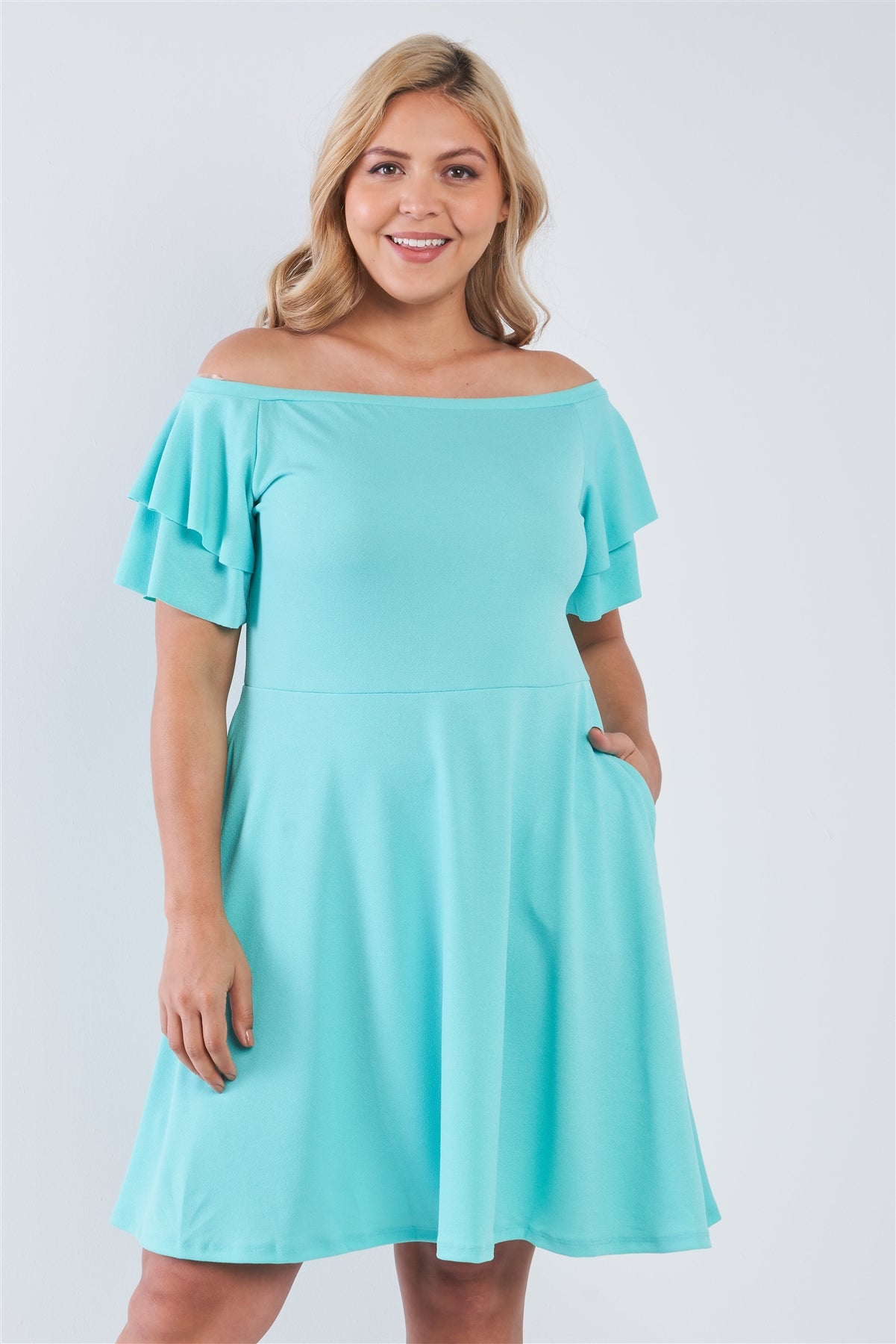 Plus Size Off The Shoulder Tiered Sleeves Midi Dress