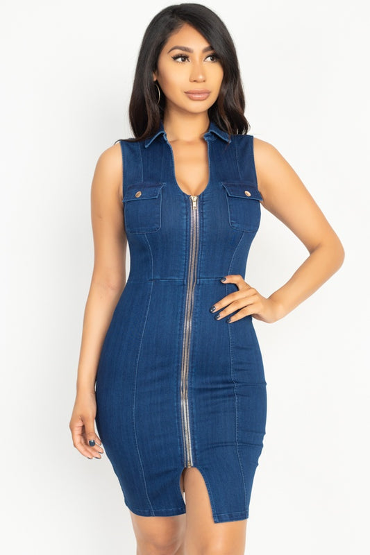 Denim Button Front Mini Dress