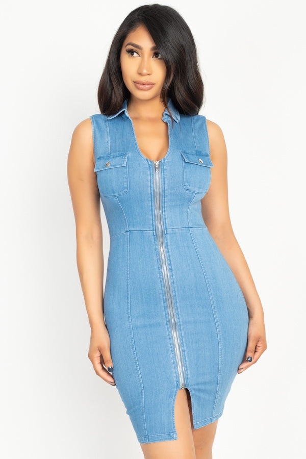 Denim Button Front Mini Dress