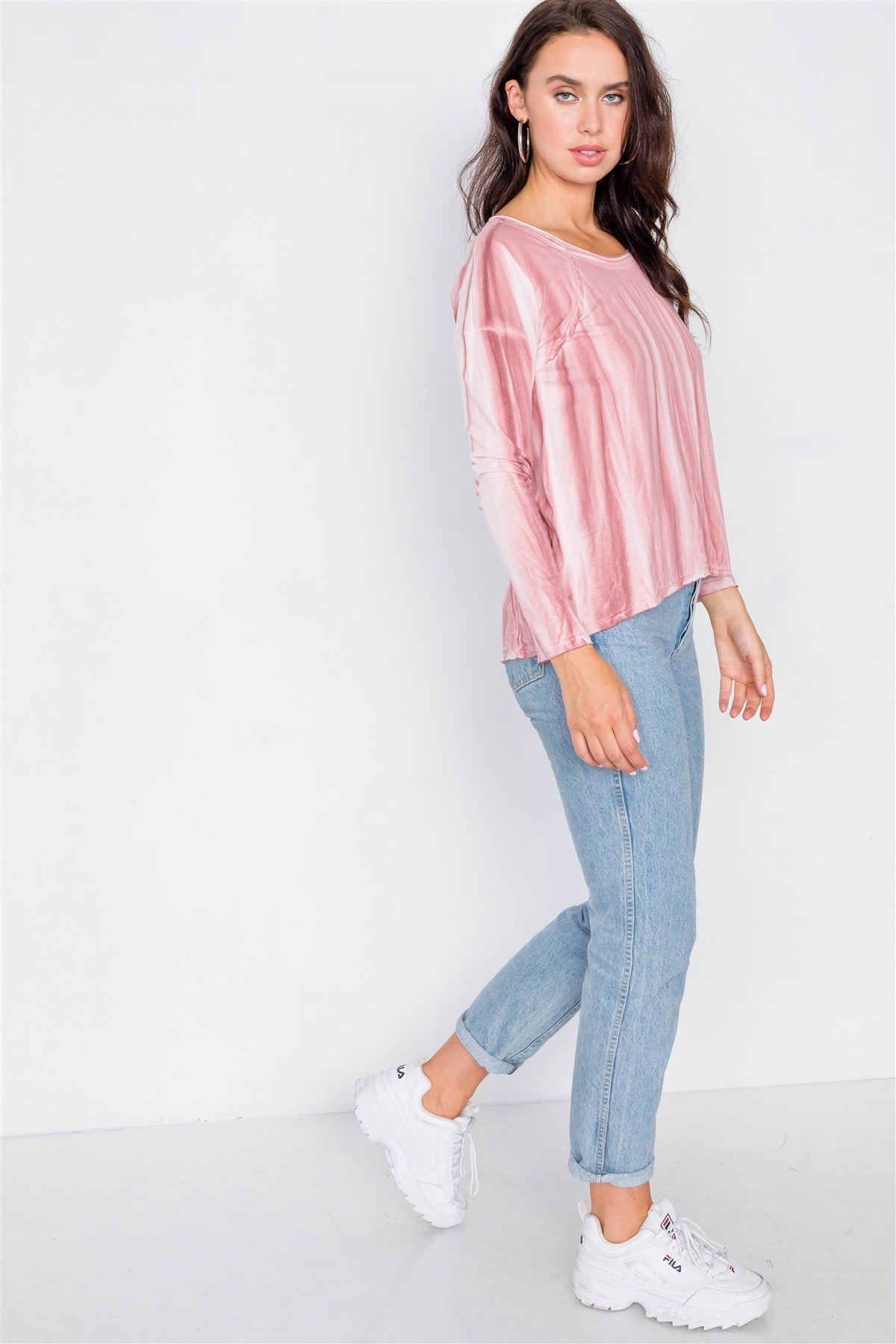 Tie-dye Print High-low Long Sleeve Top