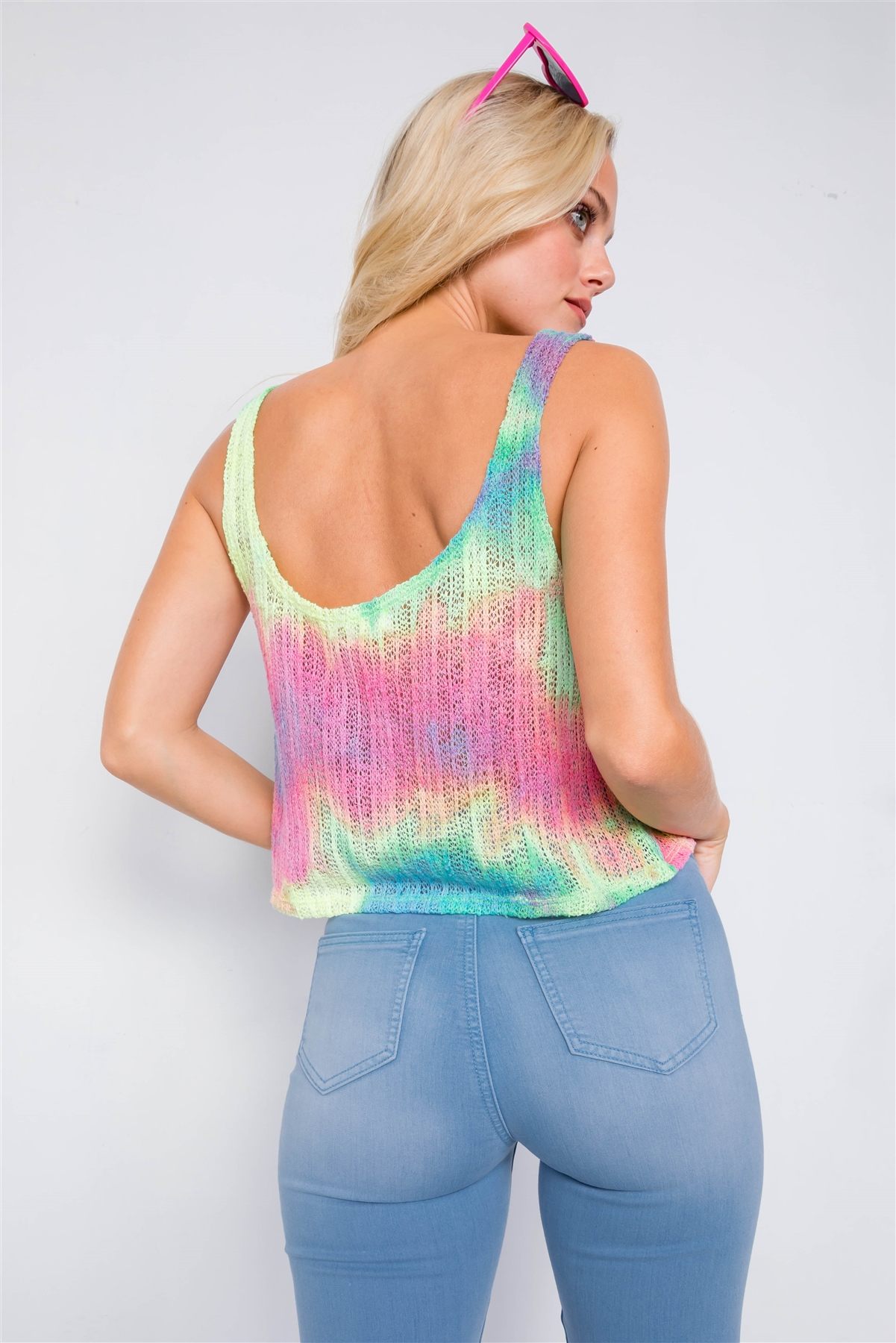 Rainbow Sleeveless Tie Dye Front Pocket Knit Tank Top