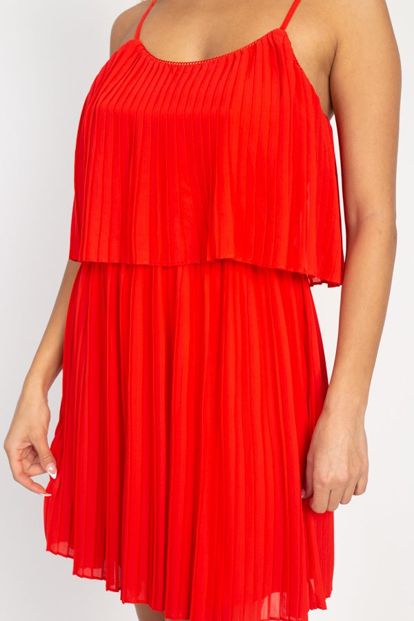 Accordion Pleated Mini Dress