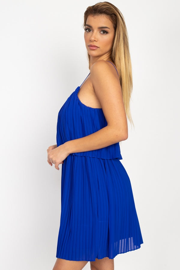 Accordion Pleated Mini Dress