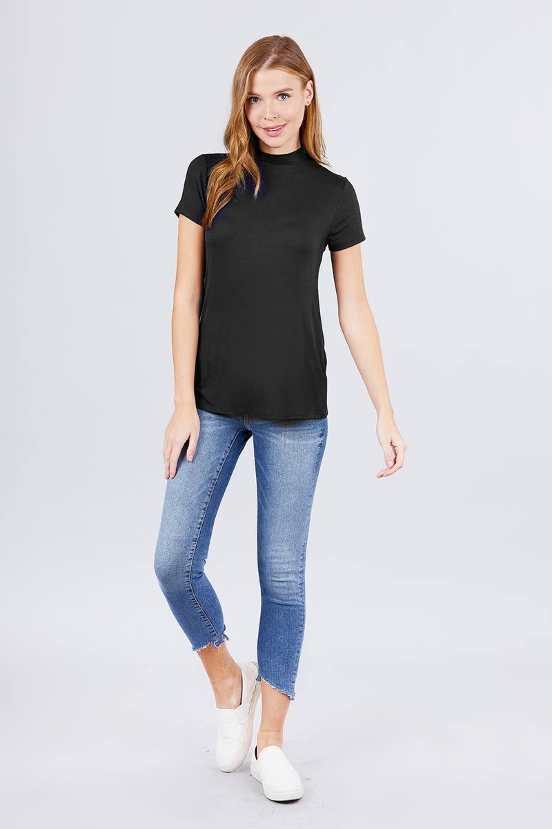 Short Sleeve Mock Neck Rayon Spandex Rib Top