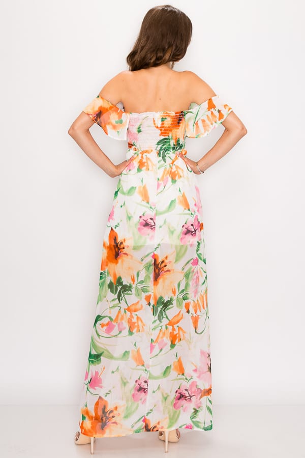 Floral Print Ruffled Off Shoulder Maxi Dress