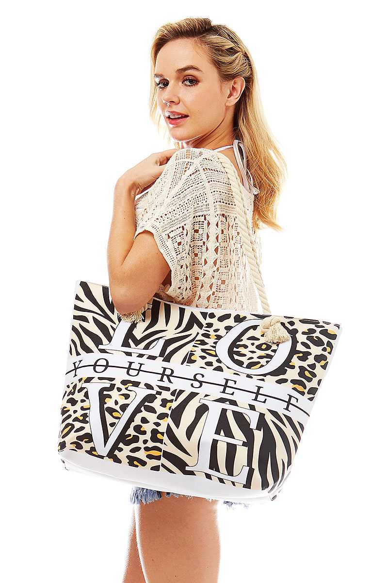 Love Yourself Animal Print Beach Bag