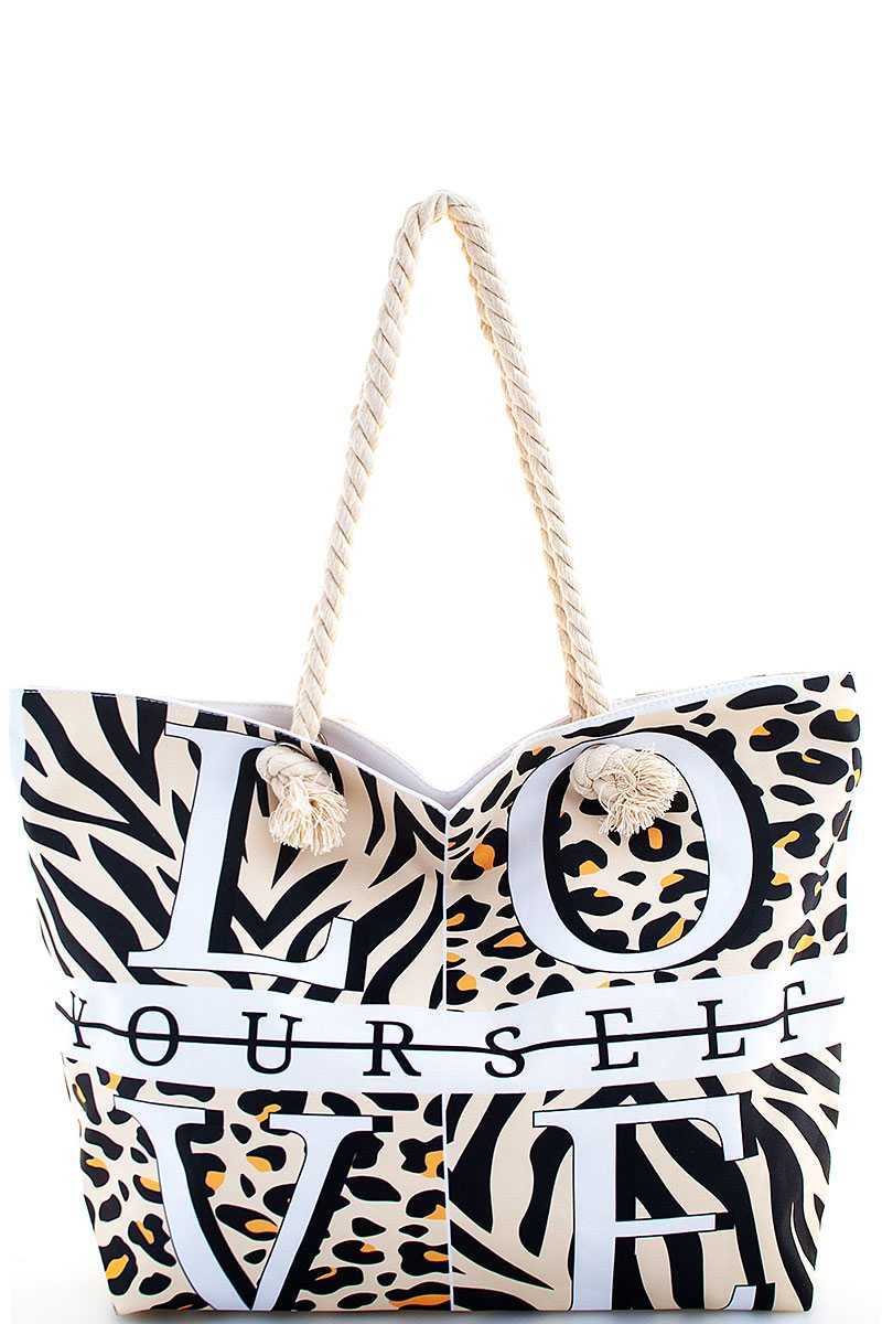 Love Yourself Animal Print Beach Bag