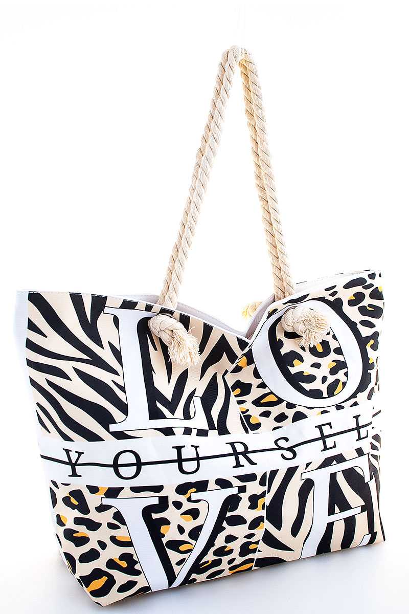 Love Yourself Animal Print Beach Bag