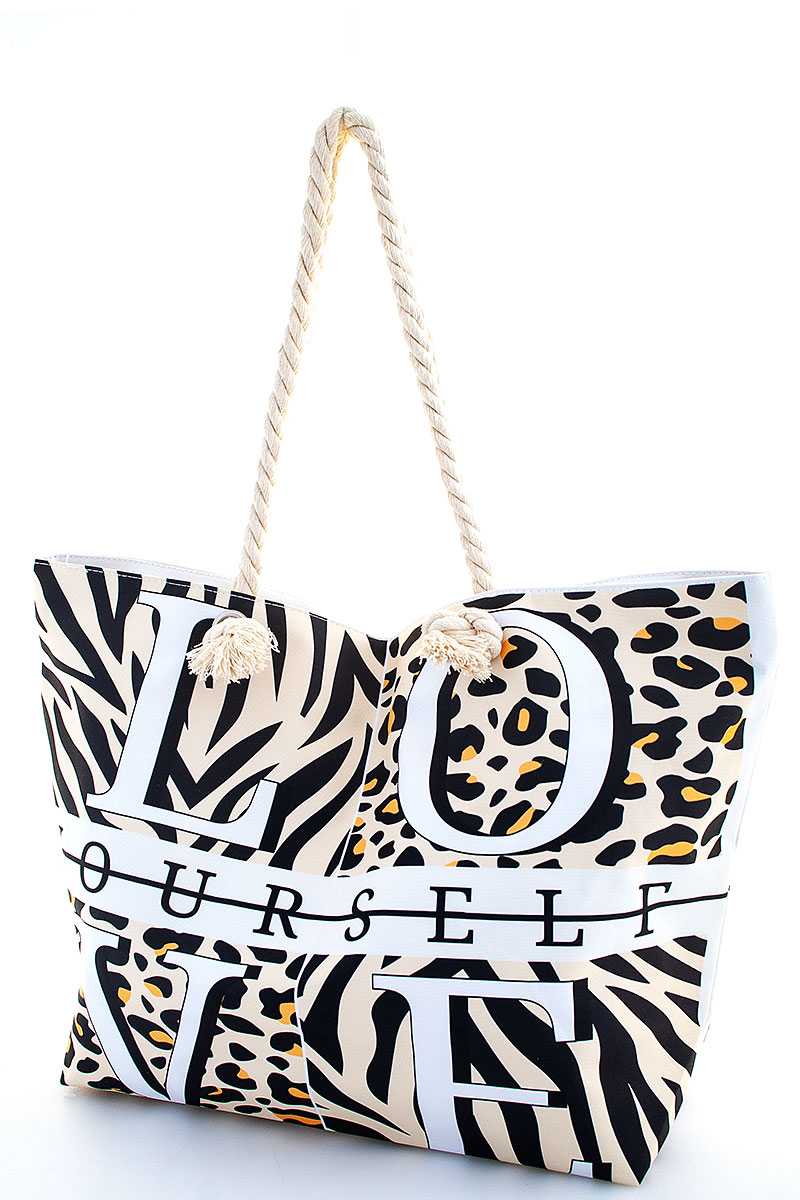 Love Yourself Animal Print Beach Bag