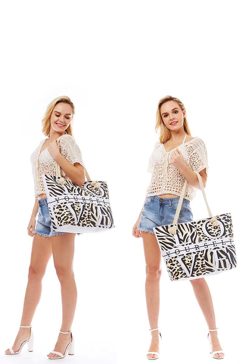 Love Yourself Animal Print Beach Bag