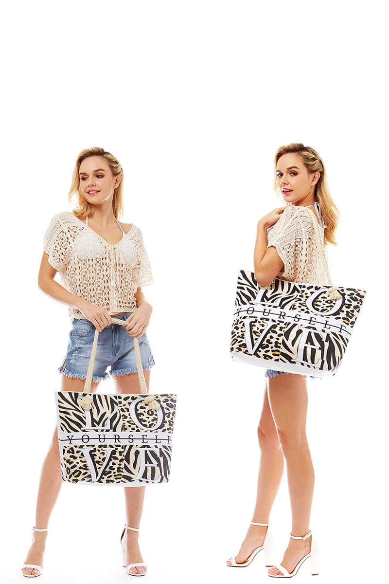 Love Yourself Animal Print Beach Bag