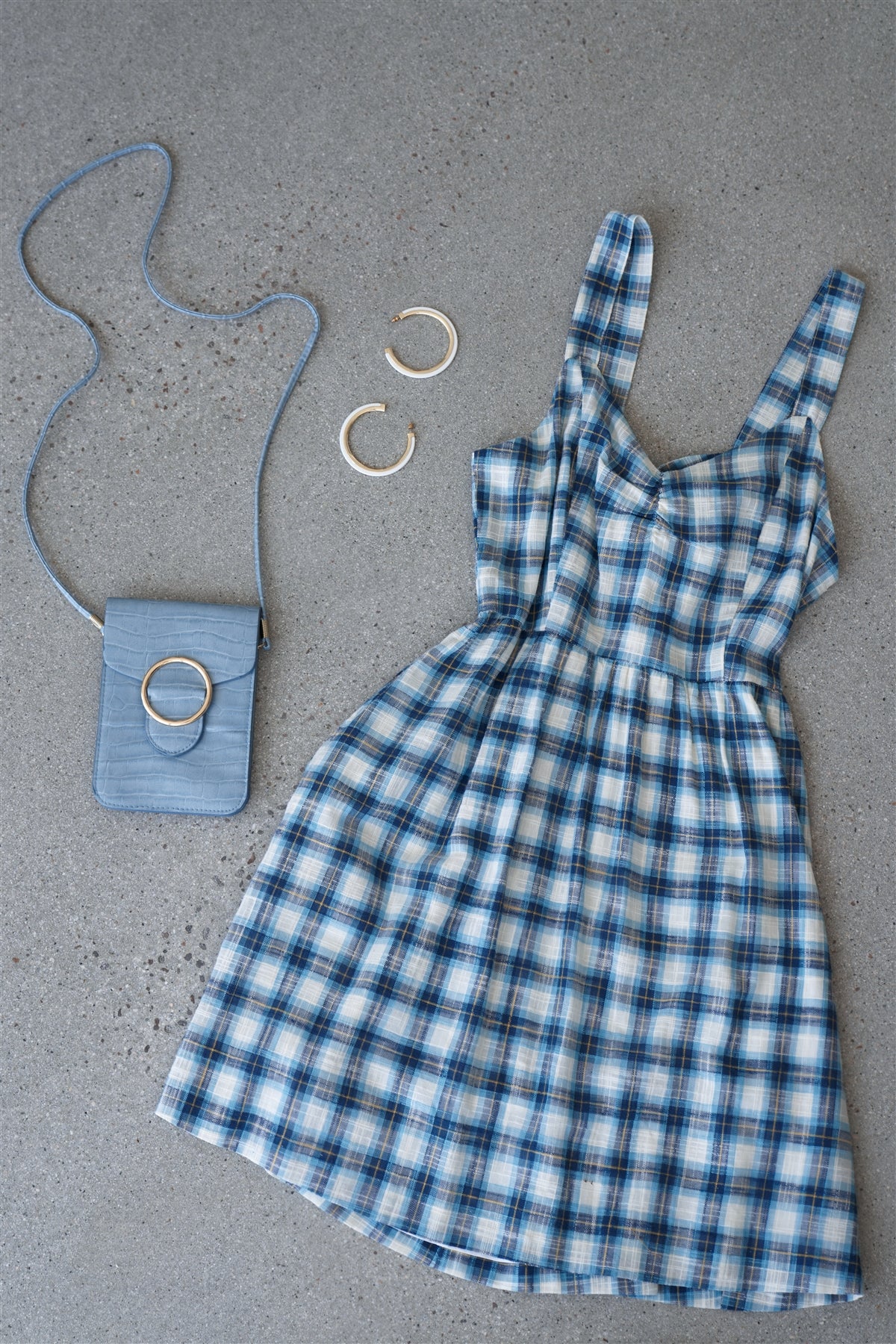 Blue Plaid Stripe Cut Out Back Bow Midi Sundress