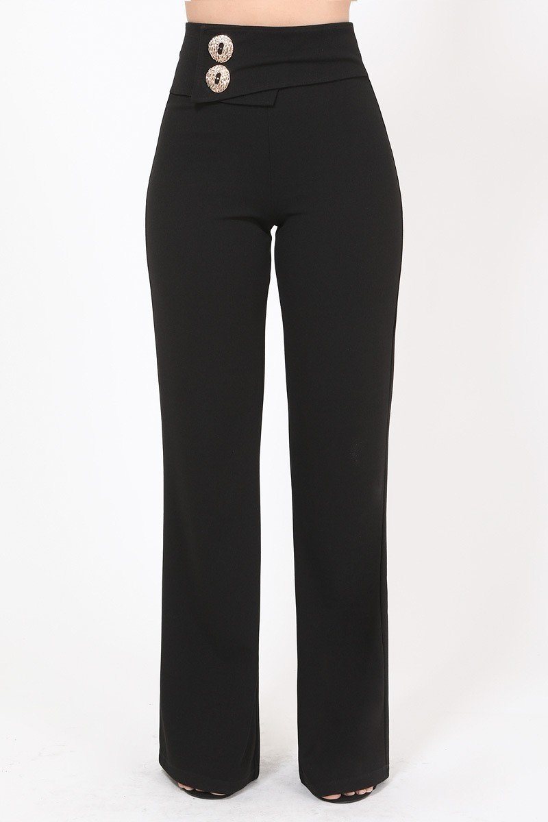 Oversized Button Front Detail Pants