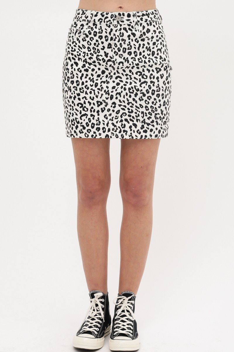 Leopard Printed Cotton Span Mini Skirt