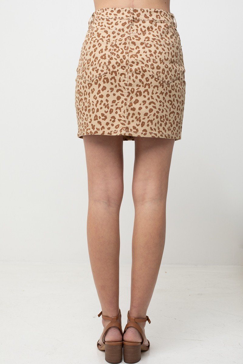 Leopard Printed Cotton Span Mini Skirt